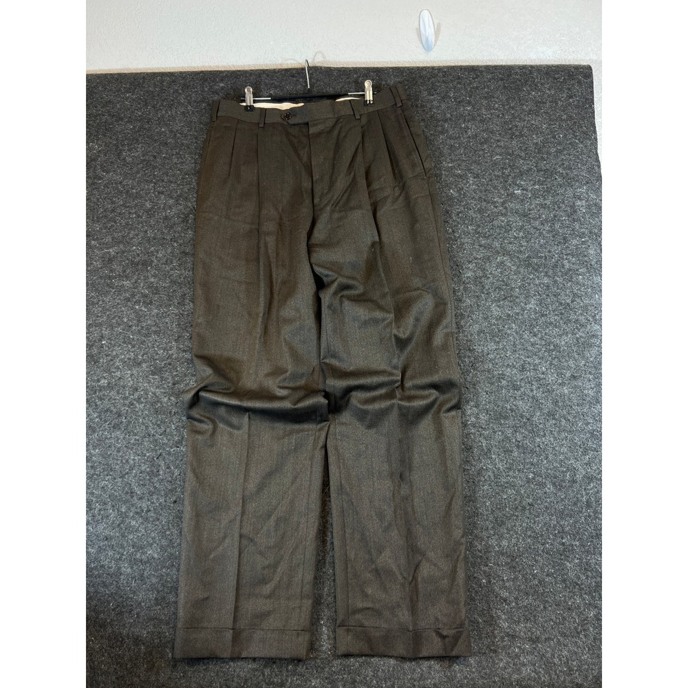 Brooks Brothers 346 Mens 34x32 Brown Wool Pleated Cuffed Dress Pants Trousers